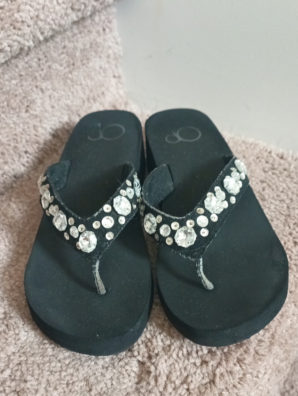 OP Black Rhinestone Embellished Thong Sandals